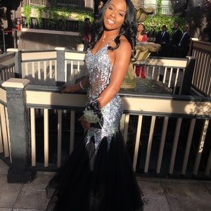 Mermaid Black & Silver Prom Dress Still available!
